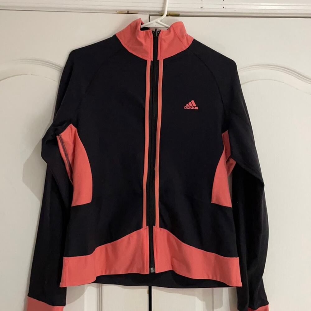 Adidas L black peach fitted full zip jacket NWT